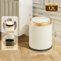 Press-Top Trash Can with Lid – 12L Round Bin