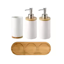Ceramic Bath Accessory Set – Dispenser Bottles & Cups for Bathroom