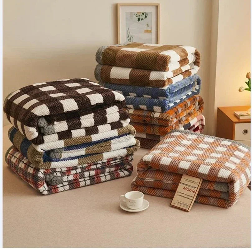 Chunky Chenille Knit Throw Blanket – Soft Checkered Sofa & Bed Throw