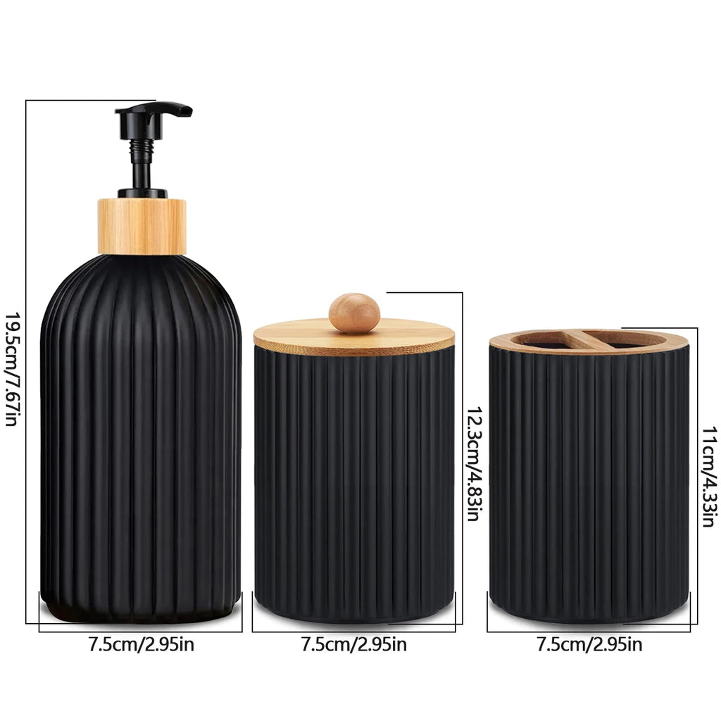 Ribbed Bathroom Accessory Set – Soap Dispenser, Tumbler & Storage Jar