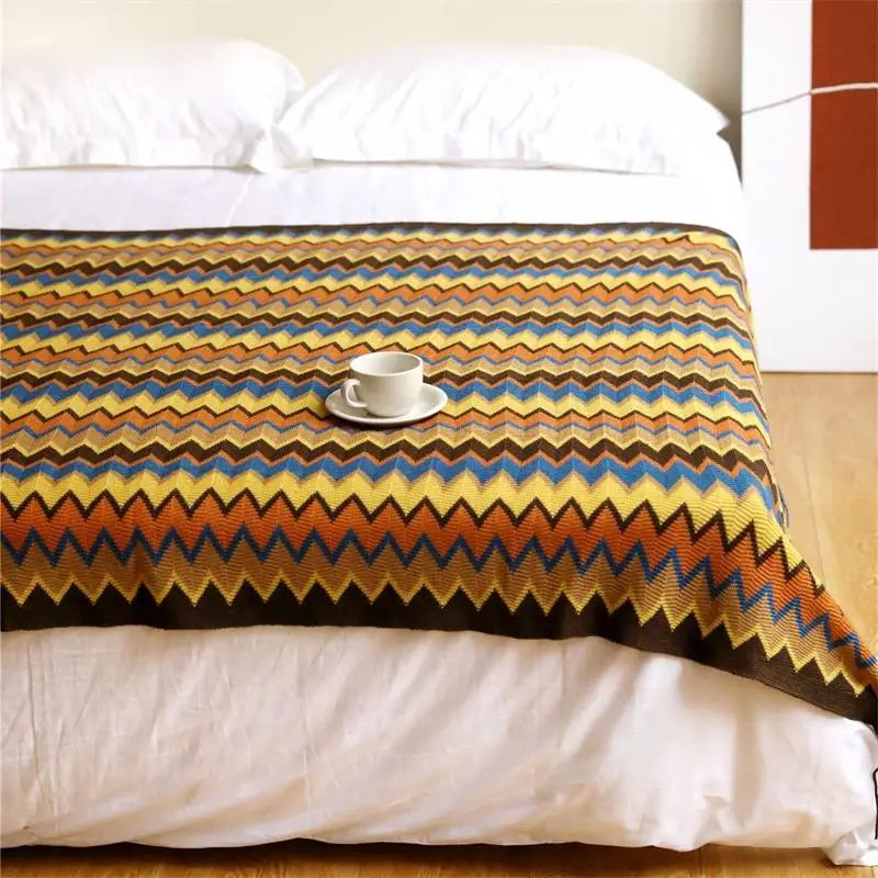 Hand-Knitted Tassel Throw Blanket – Boho Knit Throw for Sofa & Bed