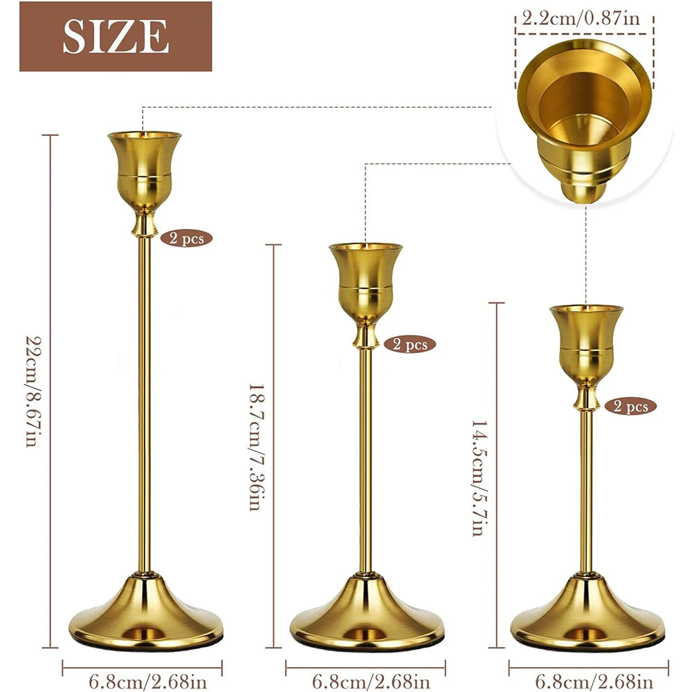 Weighted Gold Taper Candlesticks – Candle Holder Set for Dining Table