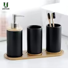 Ceramic Bath Accessory Set – Dispenser Bottles & Cups for Bathroom