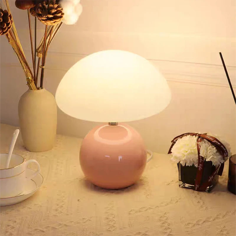 Cream Mushroom Table Lamp – Bedside Lamp for Bedroom & Living Room