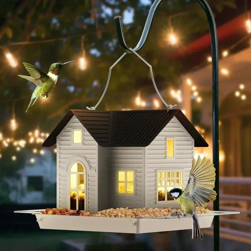 Metal Bird Feeder with Light – Hanging House Feeder