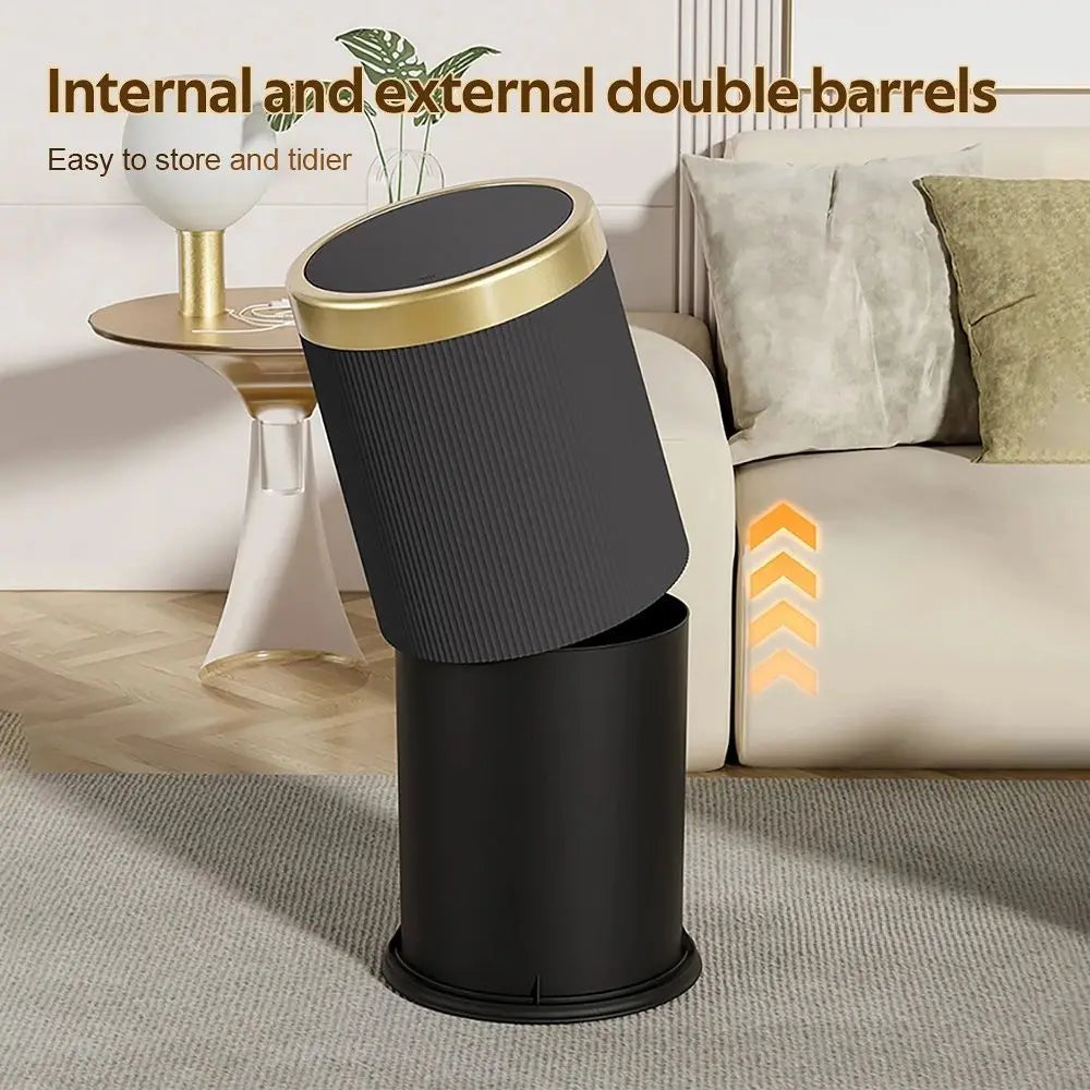Press-Top Trash Can with Lid – 12L Round Bin