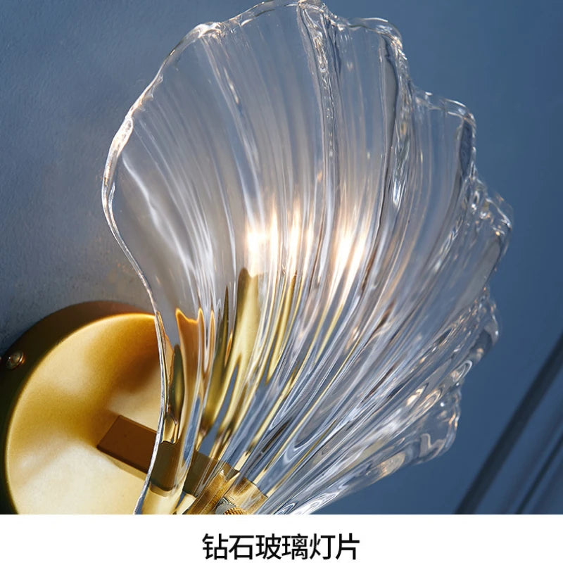 Glass Shell Wall Sconce – Scalloped Bedroom Wall Lamp
