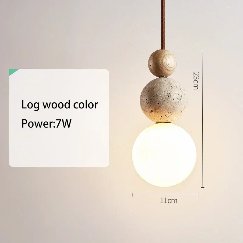 Travertine & Wood Pendant Light – Natural Stone Kitchen Island Light