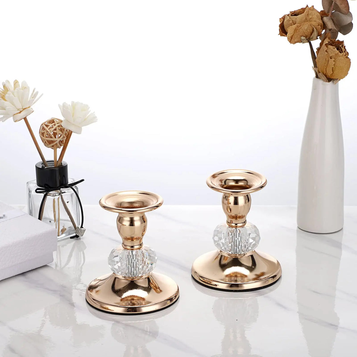 Taper Candle Holders, Set of 2 – Gold or Silver Metal Candlesticks