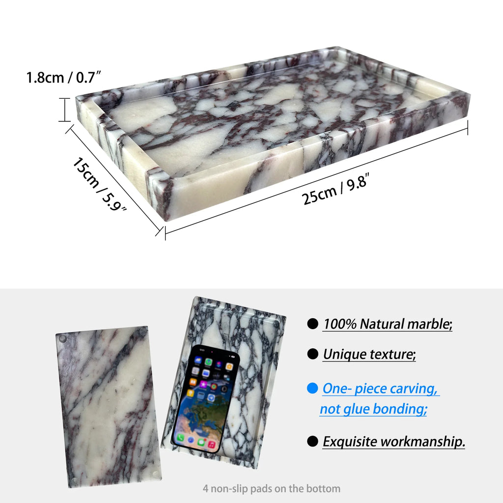 Marble Vanity Tray – Natural Marble Tray for Bathroom, Dresser & Bar