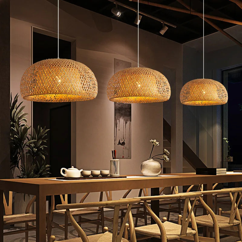 Woven Bamboo Lantern Pendant Light – Handwoven Rattan Ceiling Shade