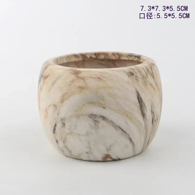 Marbled Ceramic Planter – Round or Rhombus Indoor Plant Pot