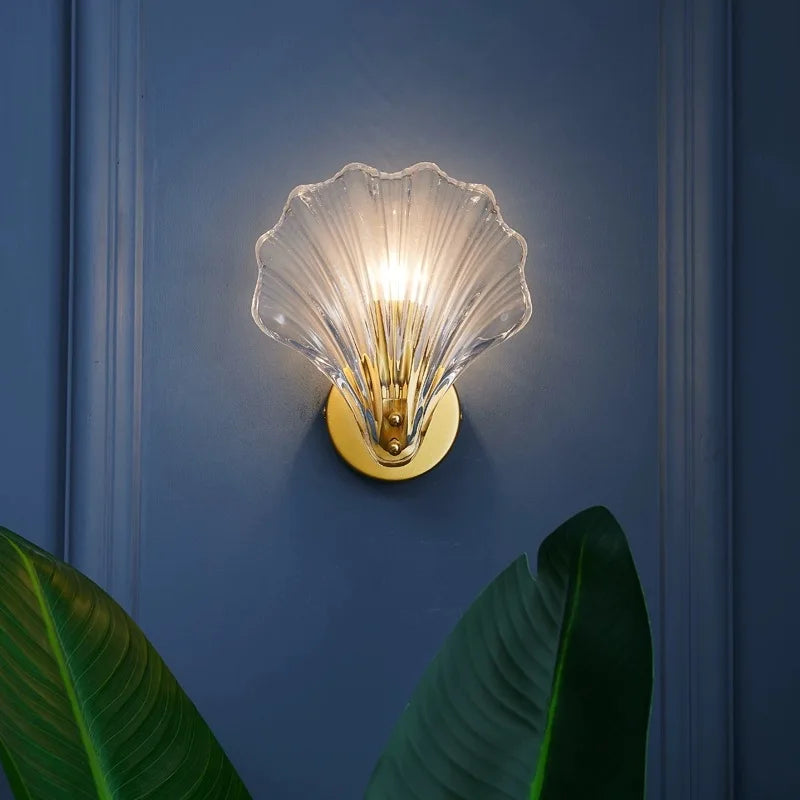 Glass Shell Wall Sconce – Scalloped Bedroom Wall Lamp