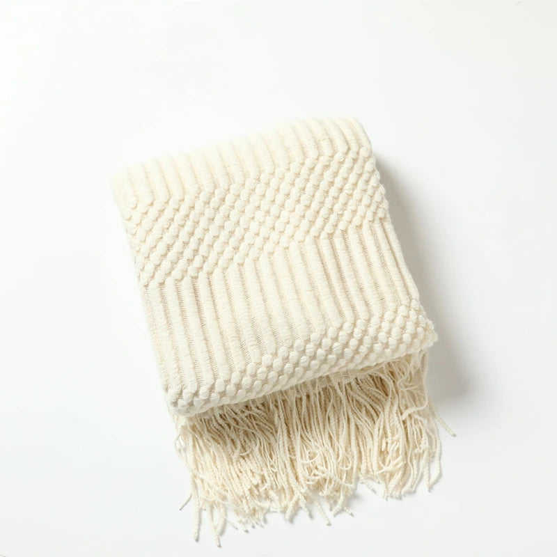 Diamond Knit Tassel Throw Blanket – Textured Throw for Sofa & Bed