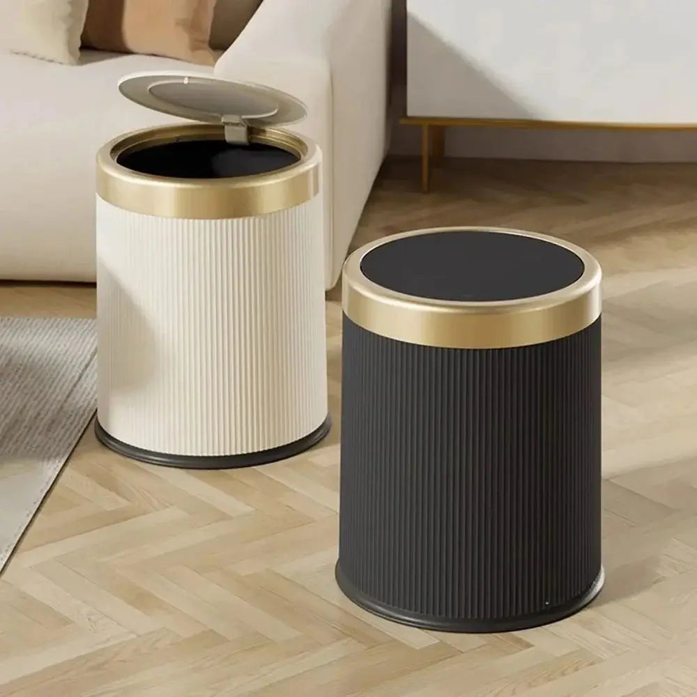 Press-Top Trash Can with Lid – 12L Round Bin