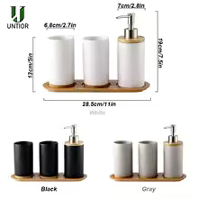 Ceramic Bath Accessory Set – Dispenser Bottles & Cups for Bathroom
