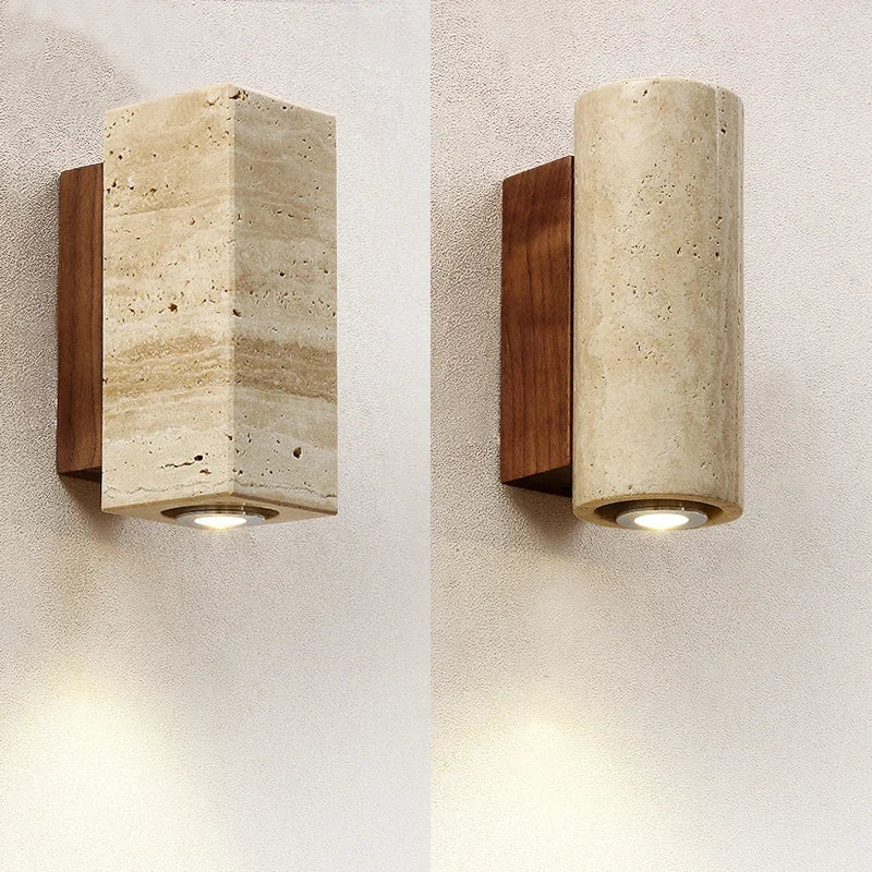 Stone & Walnut Wall Light – Wall Sconce for Bedroom & Hallway