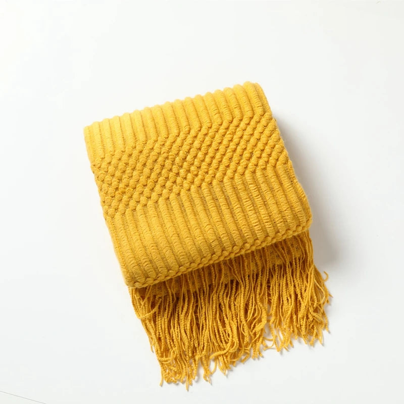 Diamond Knit Tassel Throw Blanket – Textured Throw for Sofa & Bed