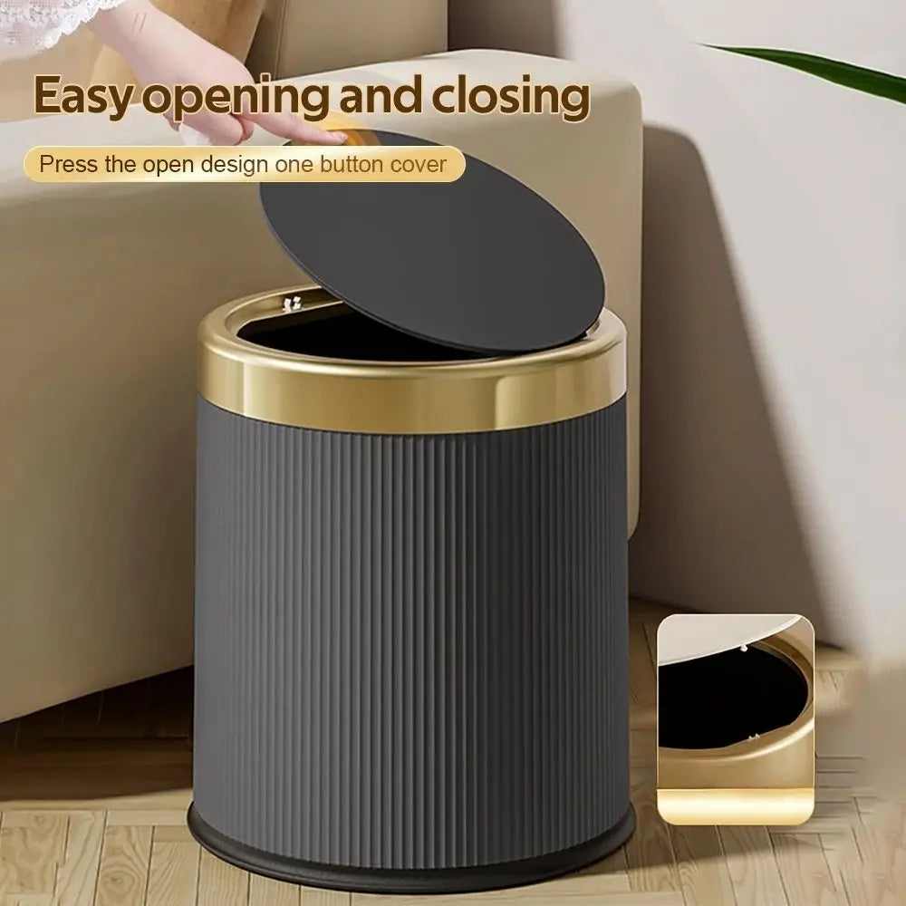 Press-Top Trash Can with Lid – 12L Round Bin