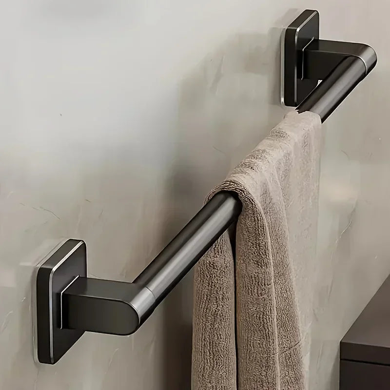 Adhesive Towel Bar – No-Drill Black Bathroom Towel Rack