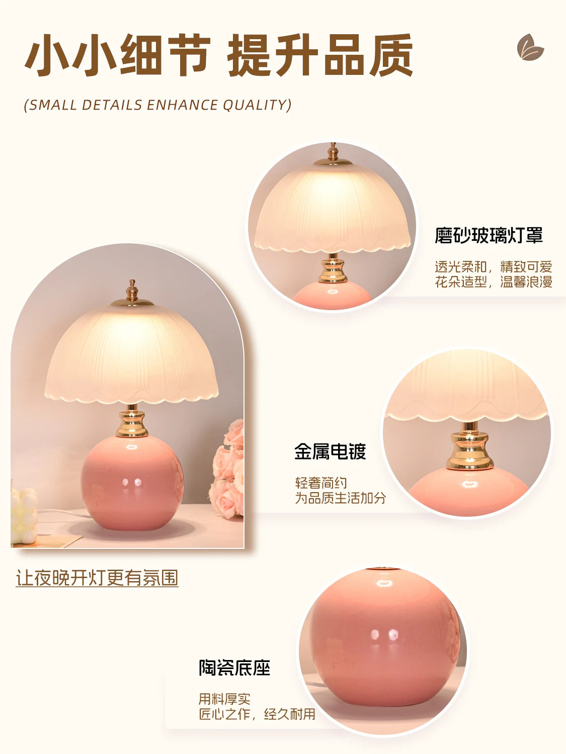 Glass Dome Bedside Lamp – Ceramic Base Nightstand Lamp, USB or Plug