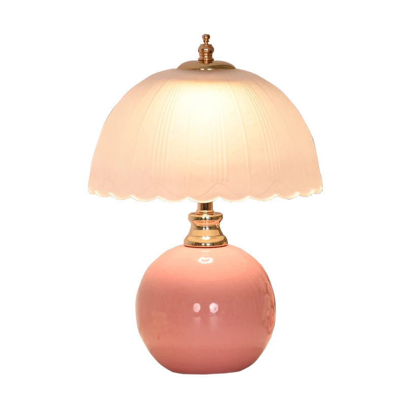 Glass Dome Bedside Lamp – Ceramic Base Nightstand Lamp, USB or Plug