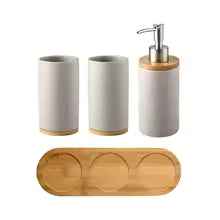 Ceramic Bath Accessory Set – Dispenser Bottles & Cups for Bathroom