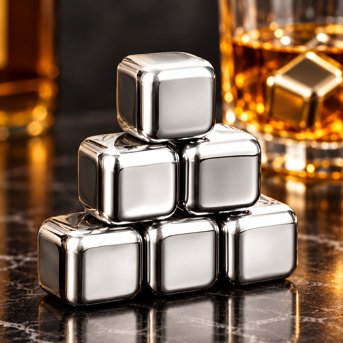 Stainless Steel Whiskey Stones – Set of 6 Chilling Rocks