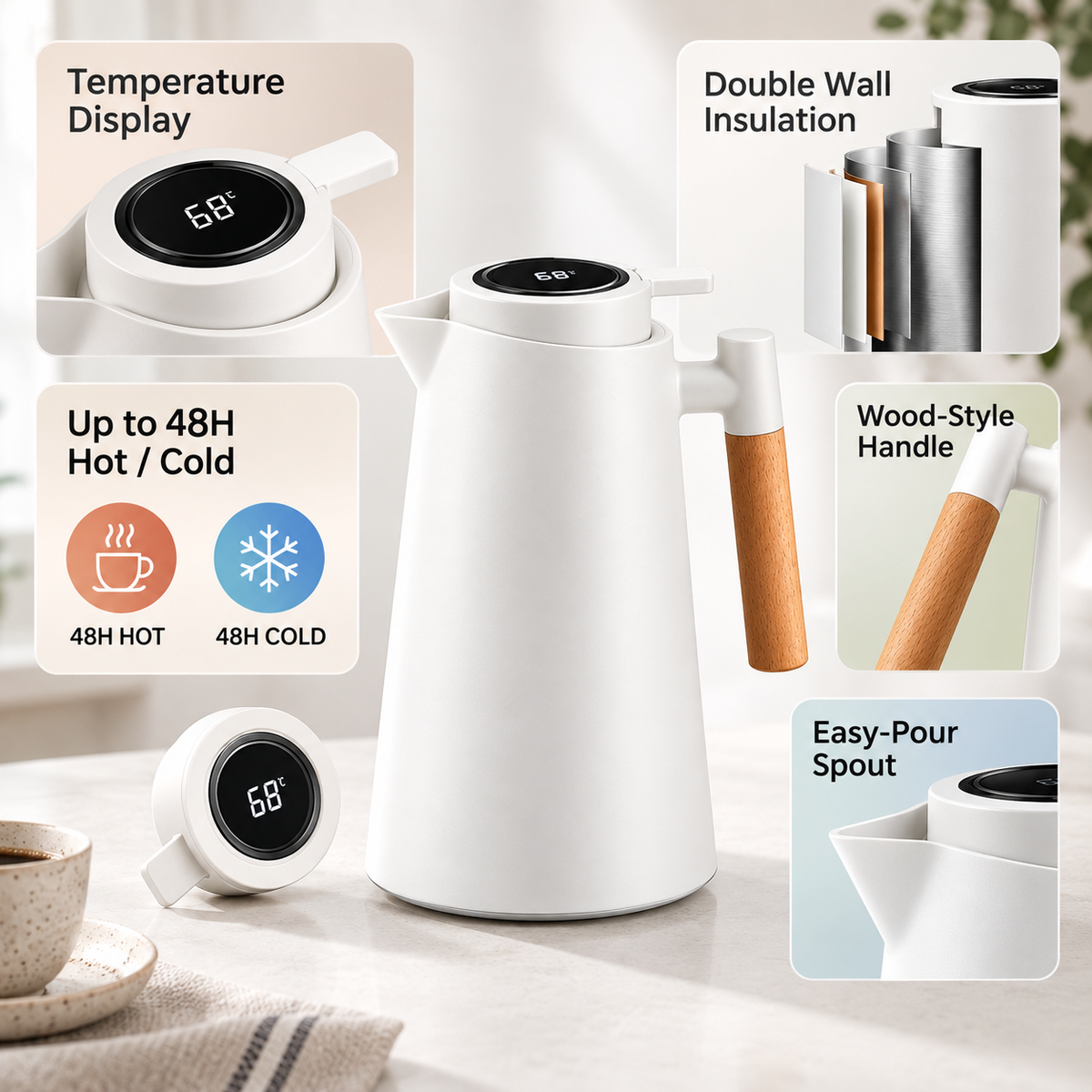 Thermal Carafe with Temperature Display – Insulated Pot
