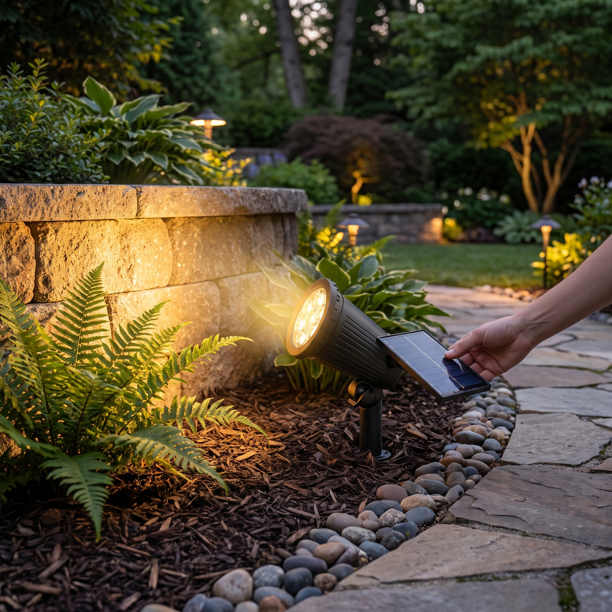 Adjustable Solar Landscape Spotlight in use