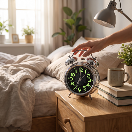 Retro Twin Bell Alarm Clock in use