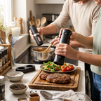 Rechargeable Electric Salt & Pepper Grinder Set in use