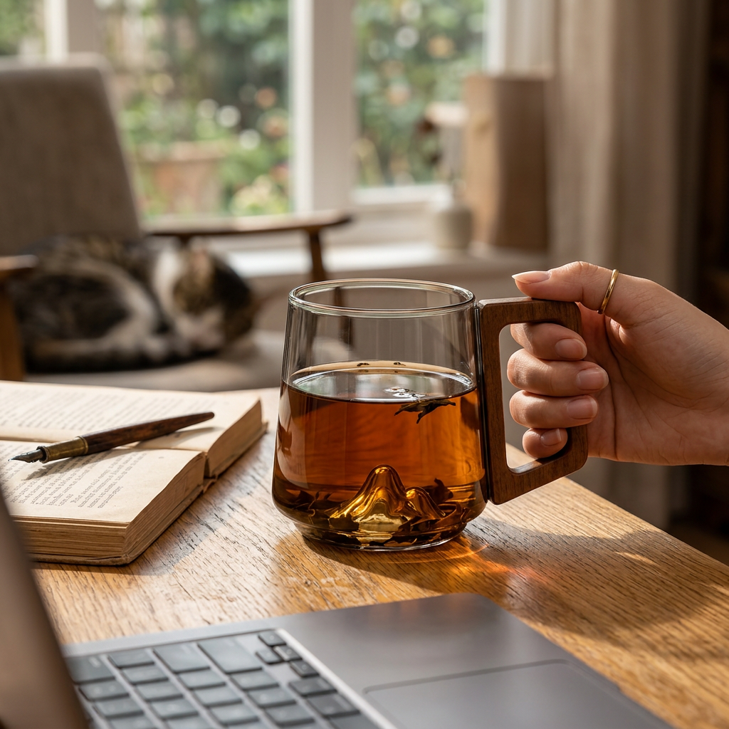 Mountain Borosilicate Glass Mug in use