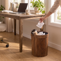 Minimalist Wooden Trash Can with Lid in use