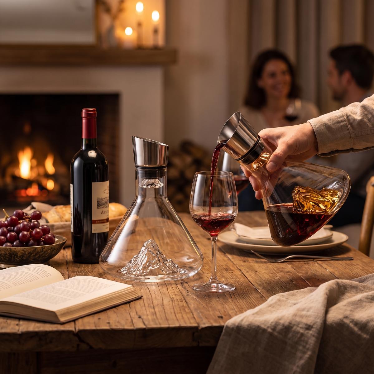Mountain Waterfall Wine Decanter in use