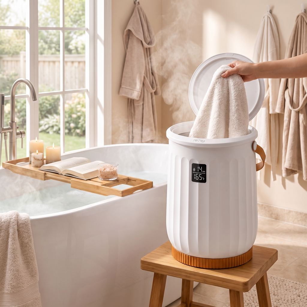 Spa Towel Warmer with Timer in use