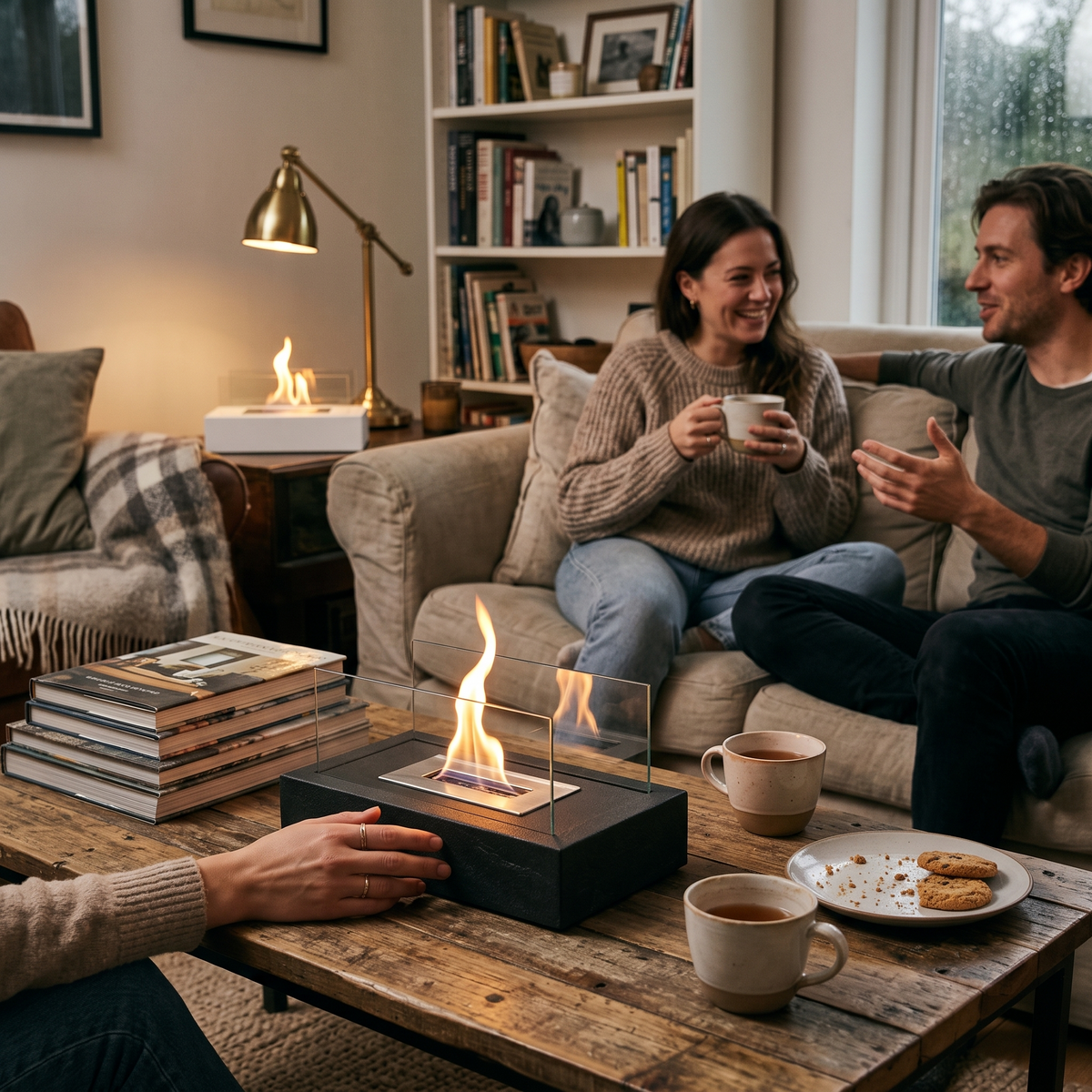 Modern Tabletop Fireplace in use
