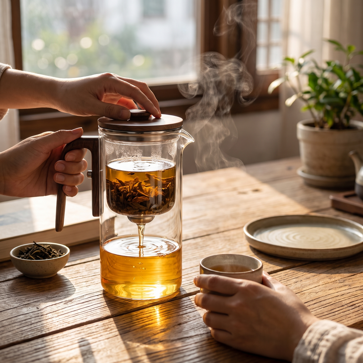 Borosilicate Hot & Cold Tea Maker in use