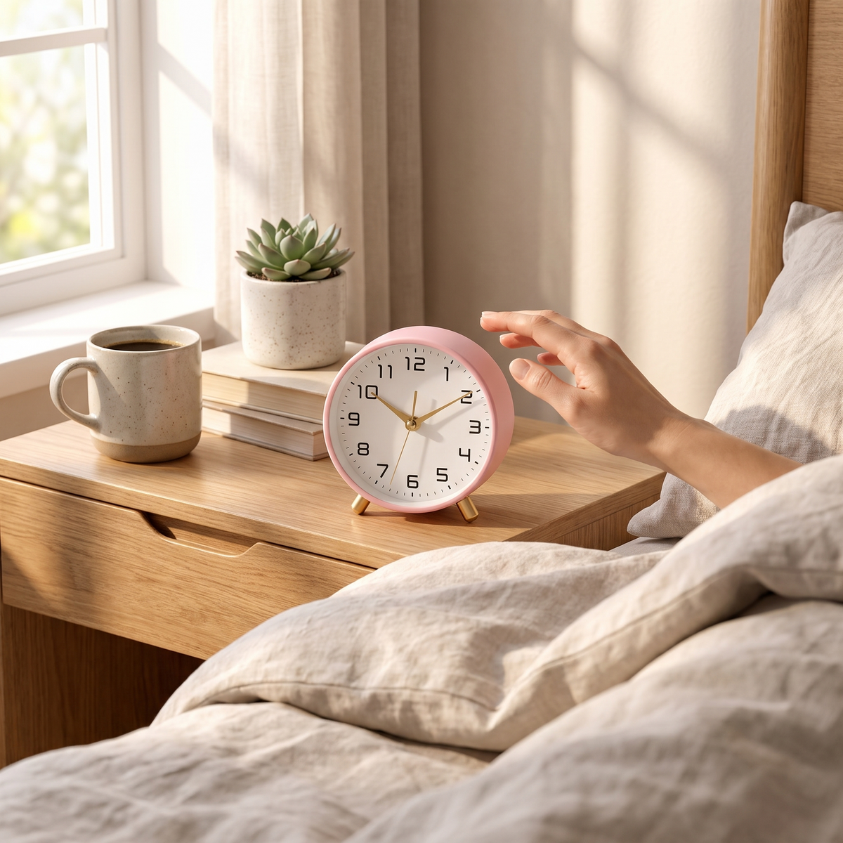 Silent Scandinavian Table Clock in use