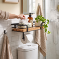 Iron & Wood Wall-Mounted Bathroom Shelf in use