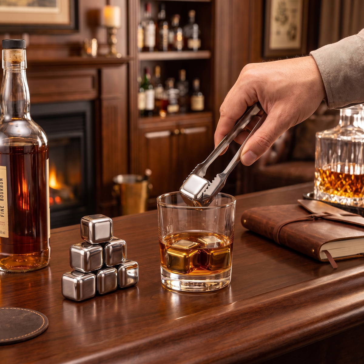 Stainless Steel Whiskey Stones in use